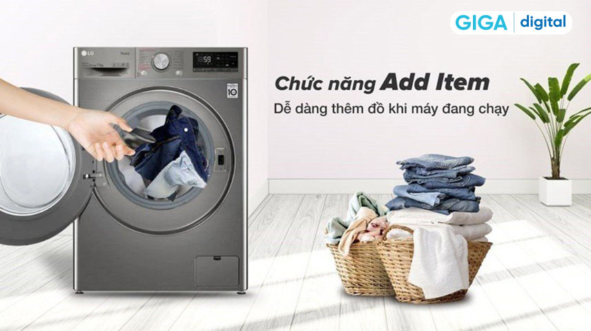 Nếu như bỏ sót đồ ở bên ngoài trong khi Máy giặt LG Inverter FV1412S3P đang chạy thì bạn cũng có thể thêm đồ trong khi giặt với chức năng Add Item