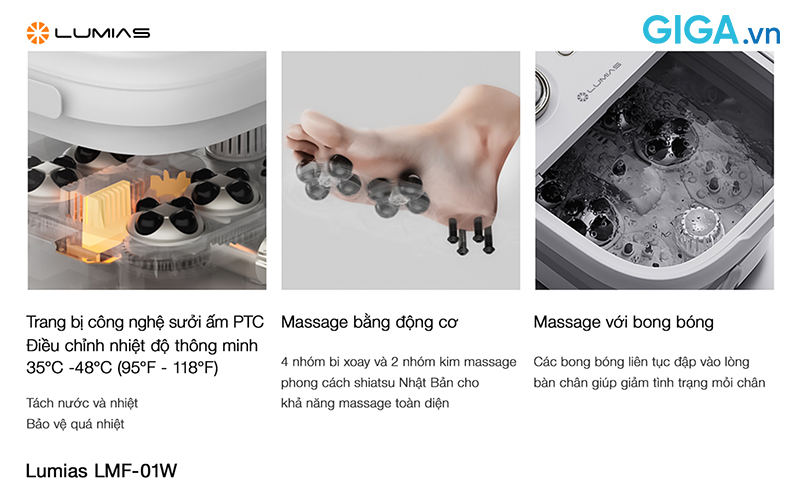 Máy massage chân Lumias LMF-01W hoạt động an toàn và hiệu quả