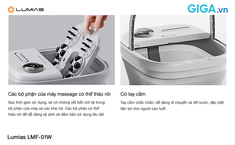 Máy massage chân Lumias LMF-01W có thể tháo rời, có tay cầm