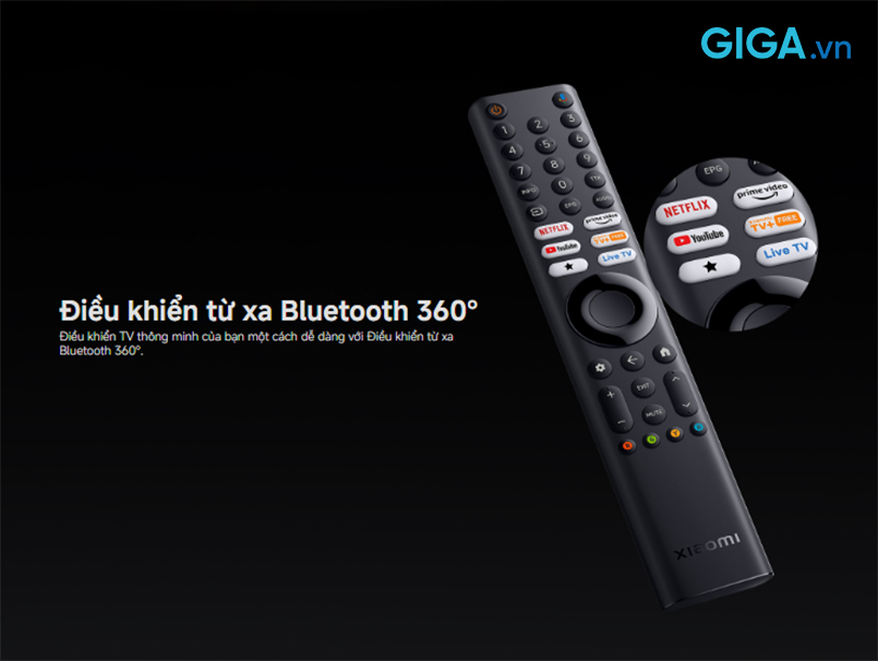 Xiaomi TV S Mini LED 55 inch 2026 được trang bị điều khiển từ xa sử dụng kết nối Bluetooth 360°