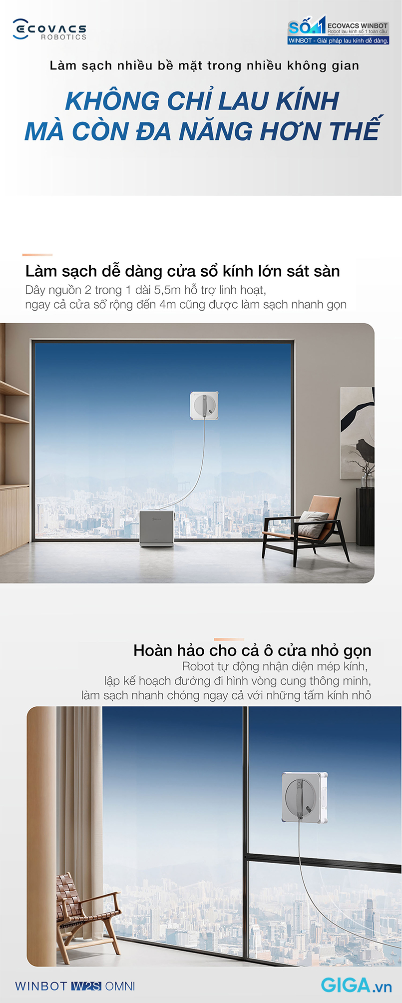 Robot lau kính Winbot W2S Omni tái định nghĩa trải nghiệm vệ sinh cửa kính với hệ thống trạm di động đa năng