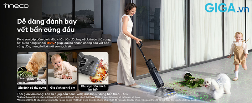 Đột phá công nghệ HyperSteam 160°C, máy hút bụi Tineco FLOOR ONE i7 Steam diệt khuẩn từ hơi nước nóng 160 độ C.