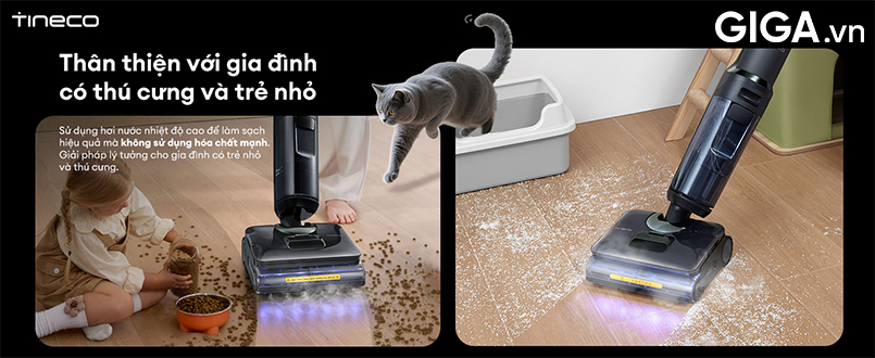 Máy hút bụi Tineco FLOOR ONE i7 Steam đột phá công nghệ HyperSteam 160°C thân thiện với gia đình có thú cưng và trẻ nhỏ