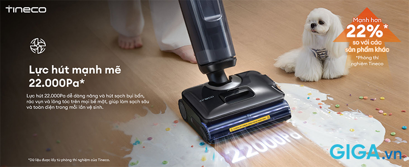 Máy hút bụi lau sàn khô ướt Tineco FLOOR ONE i7 Steam sở hữu lực hút 22.000Pa