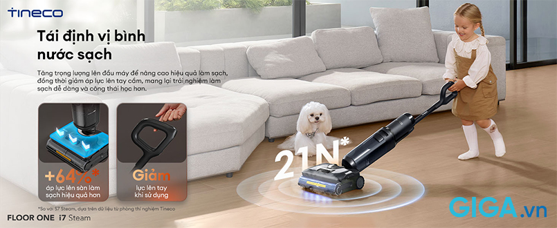 máy hút bụi lau sàn thông minh Tineco FLOOR ONE i7 Steam tái định vị bình nước sạch