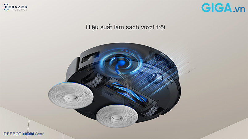 Hiệu suất làm sạch của robot hút bụi lau nhà Ecovacs Deetbot T30C Gen2 nâng tầm nhờ lực hút mạnh mẽ lên đến 25.000Pa. 