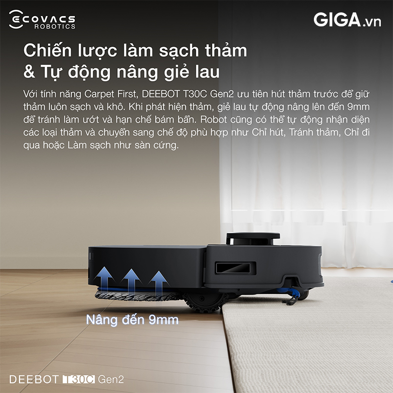 robot hút bụi T30C Gen2 làm sạch chuyên nghiệp thảm.