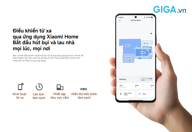 Xiaomi Vacuum H50 EU BHR08GUEU cho phép điều khiển từ xa tiện lợi qua ứng dụng Xiaomi Home