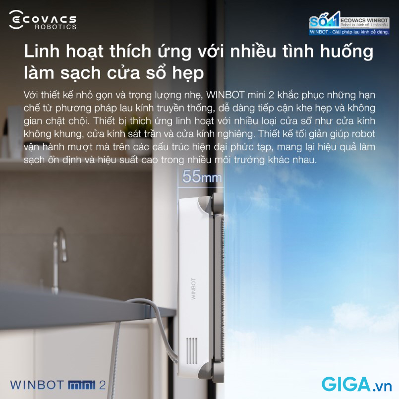 Ecovacs đã tái thiết kế WINBOT Mini 2 với cấu trúc tích hợp cao.