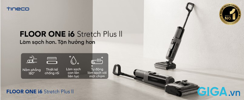 Máy hút bụi lau sàn khô ướt Tineco FLOOR ONE i6 Stretch Plus II mở ra kỷ nguyên dọn dẹp thông minh, mang lại hiệu quả tối đa và sự thư thái tuyệt đối cho người dùng nhờ sự cộng hưởng của loạt công nghệ tiên tiến.