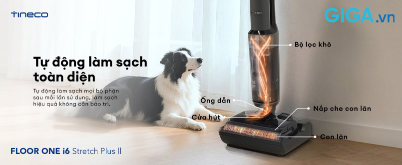 Tineco Floor One i6 Stretch Plus II trở nên trọn vẹn và nhàn nhã hơn bao giờ hết nhờ hệ thống tự làm sạch thông minh kích hoạt qua một chạm. 