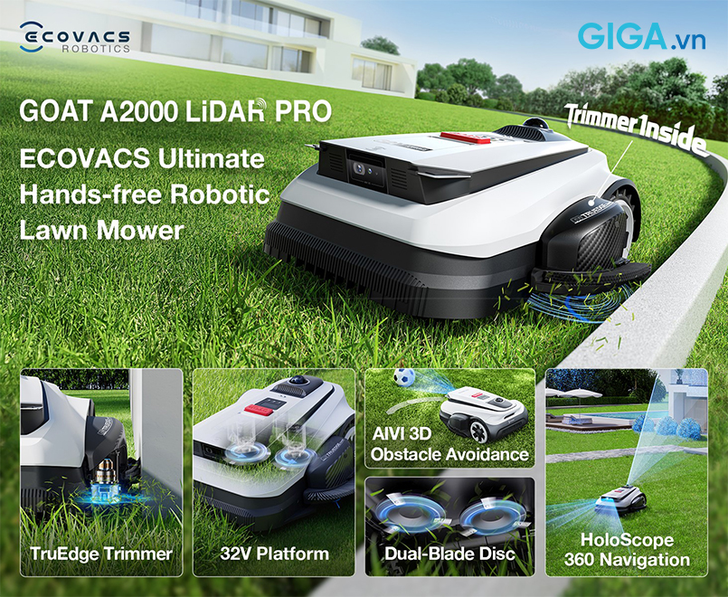 Robot cắt cỏ thông minh Ecovacs GOAT A2000 LiDAR PRO tích hợp nhiều chức năng vượt trội