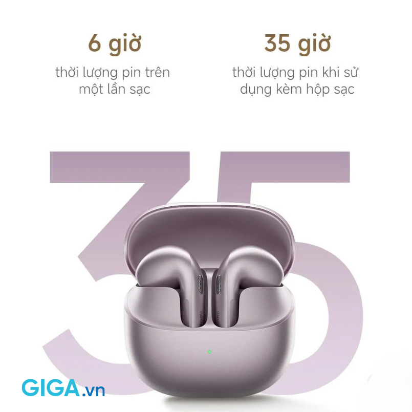 tai nghe Bluetooth True Wireless Xiaomi Buds 6 cung cấp thời lượng phát nhạc lên đến 6 giờ