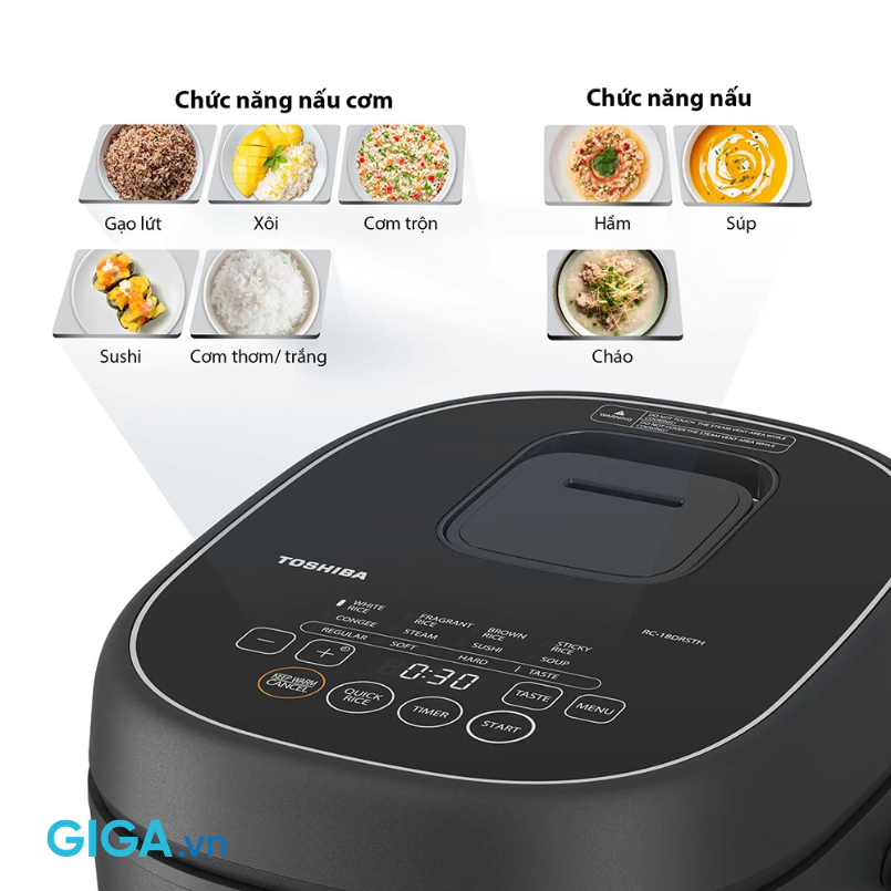 nồi cơm điện tử RC-18DR4TVN(H) tích hợp 10 chương trình nấu linh hoạt