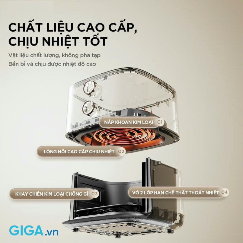 Nồi chiên không dầu Bear 5L AF-5H15I52 chất liệu bền bỉ, dễ vệ sinh