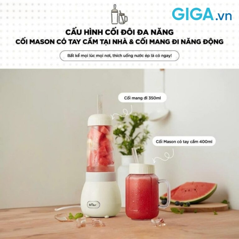 Máy xay sinh tố cầm tay Bear 0.4L BL-4H04M (LLJ-C04W1) là người bạn đồng hành lý tưởng cho nhịp sống hiện đại nhờ thiết kế nhỏ gọn và cực kỳ linh hoạt.