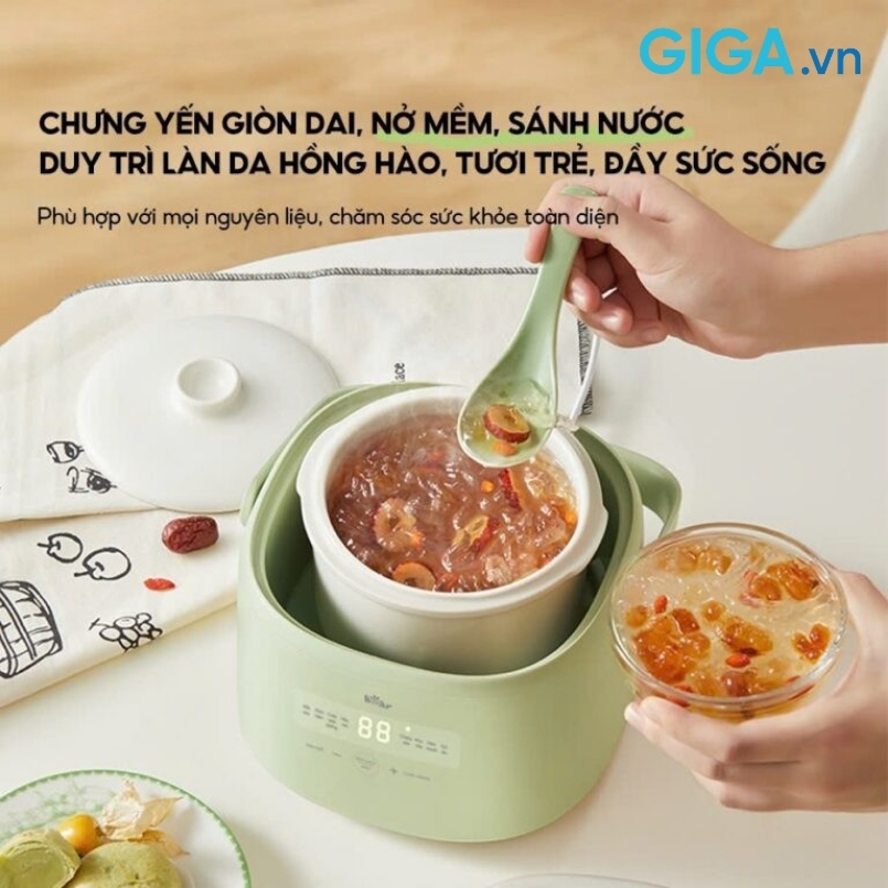 Nồi Bear SC-4H10E nấu chậm giữ dinh dưỡng món ăn Bear 1L SC-4H10E với cài đặt 8 chế độ nấu chuyên nghiệp