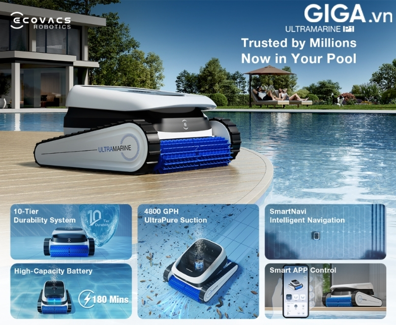 Robot dọn bể Ecovacs Ultramarine P1 giúp bạn thảnh thơi chăm sóc hồ bơi