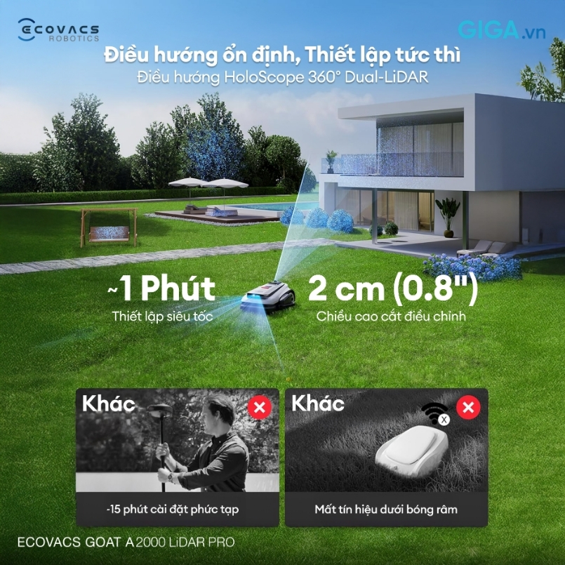 robot cắt cỏ A2000 LiDAR PRO khả năng điều hướng ổn định