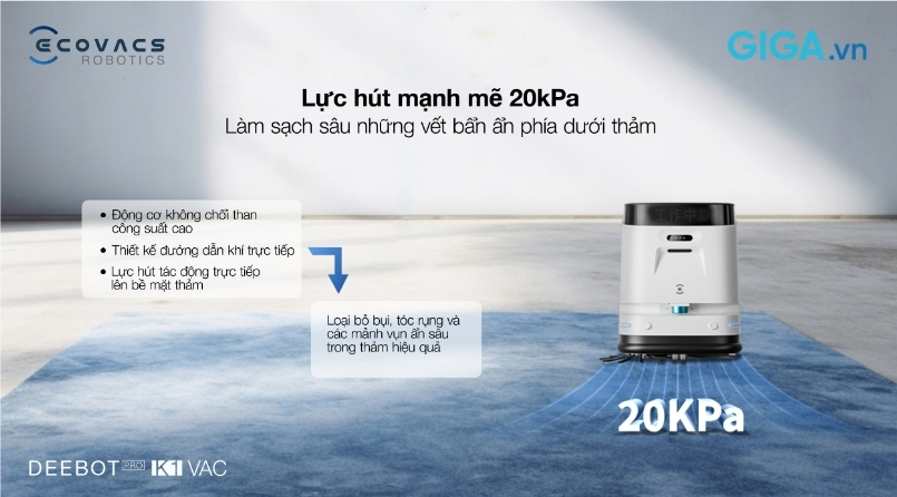 robot hút bụi công nghiệp Ecovacs DEEBOT PRO K1 VAC lực hút mạnh mẽ 20kPa