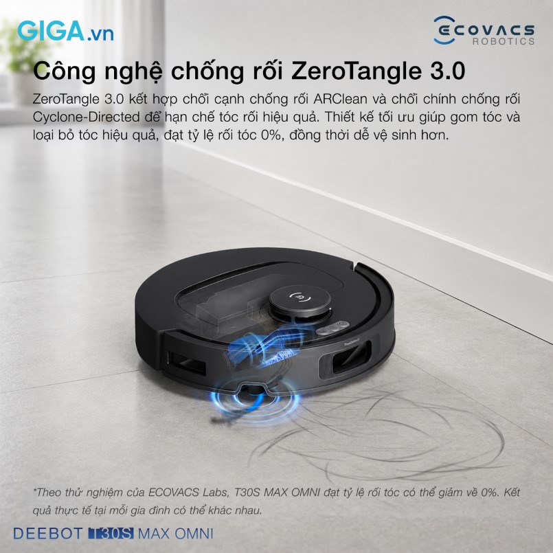 Robot hút bụi Ecovacs Deebot T30C Max Omni với công nghệ chống rối ZeroTangle 3.0 xử lý tóc và lông thú cưng triệt để