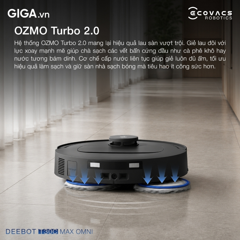 robot hút bụi lau nhà Ecovacs T30C Max Omni được trang bị công nghệ lau xoay OZMO™ Turbo 2.0 