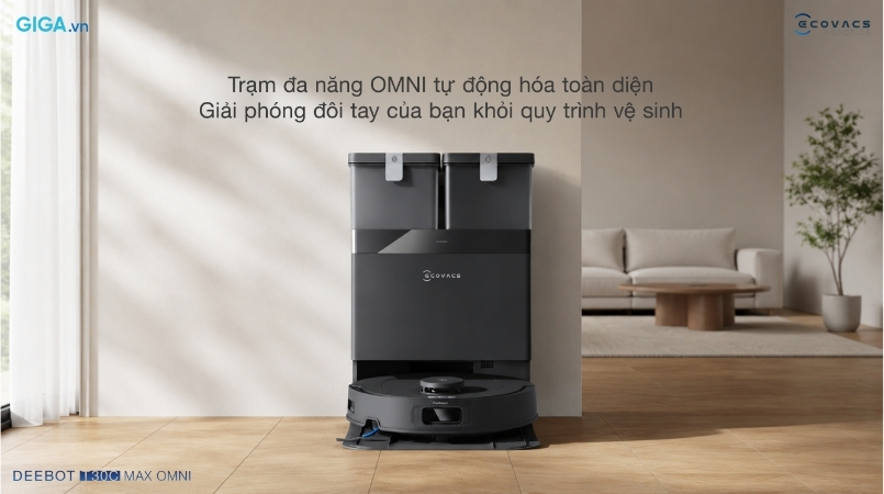 Trạm sạc Omni của robot hút bụi Deebot T30C Max Omni thay thế người dùng thực hiện toàn bộ quy trình bảo trì một cách tự động.