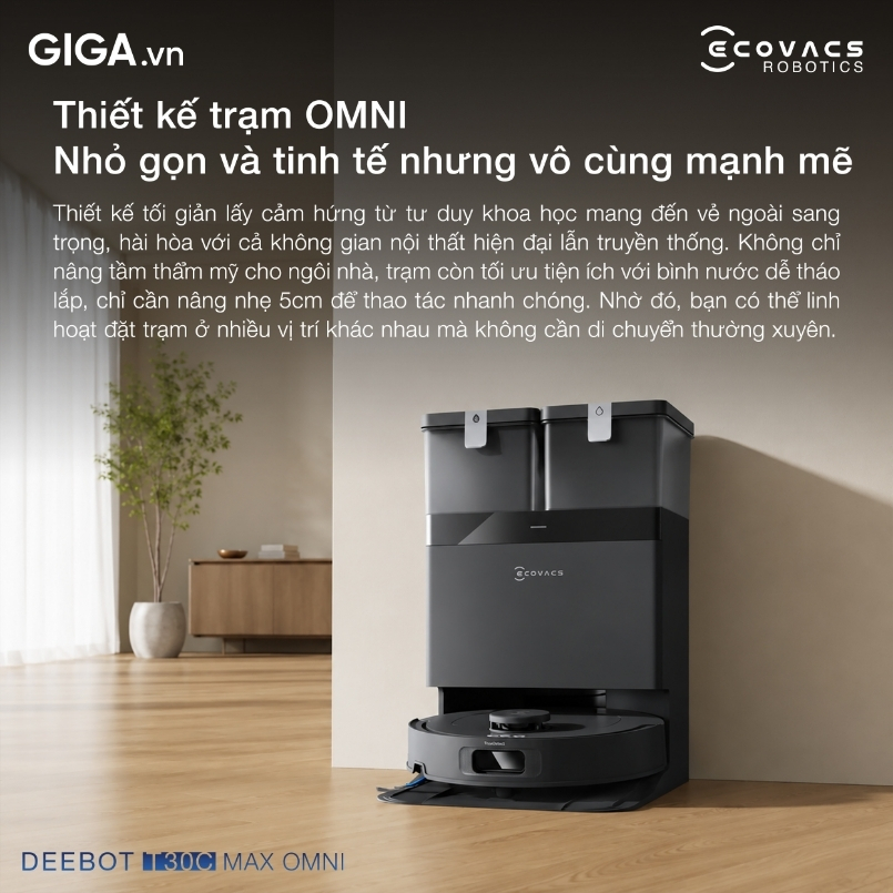 Trạm sạc Deebot T30C Max Omni có thiết kế tối giản và kích thước nhỏ gọn