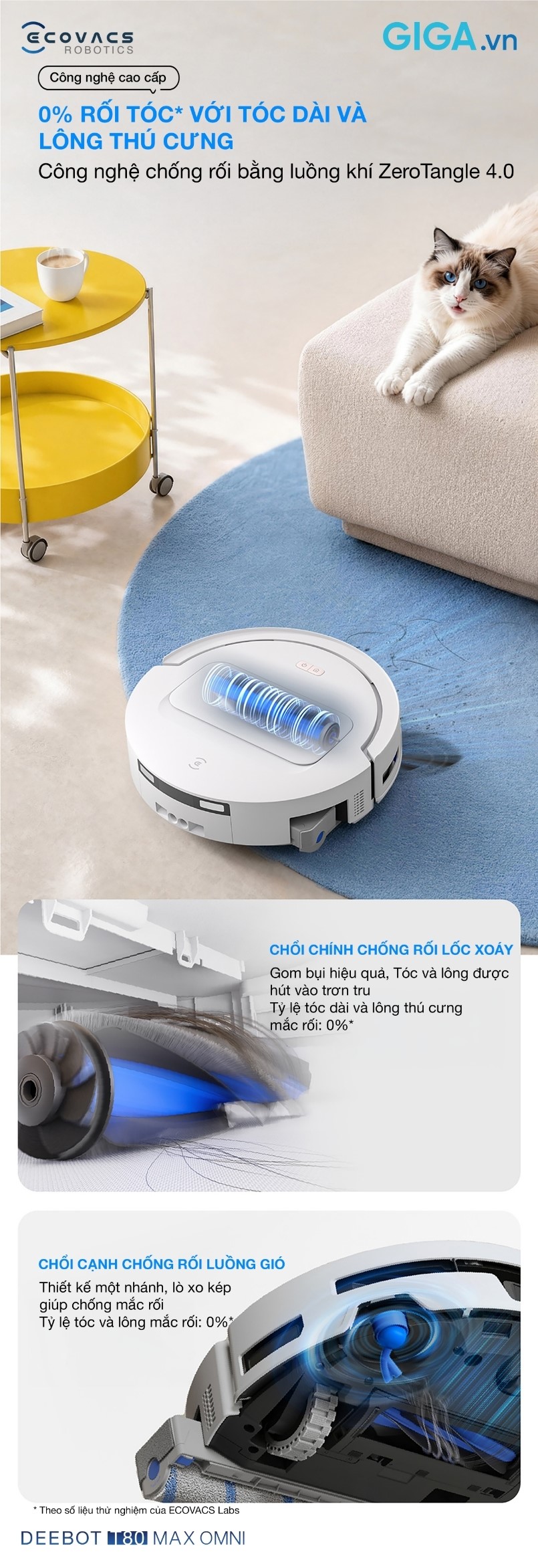 robot hút bụi lau nhà Ecovacs Deebot T80 Max Omni khả năng chống rối vượt trội