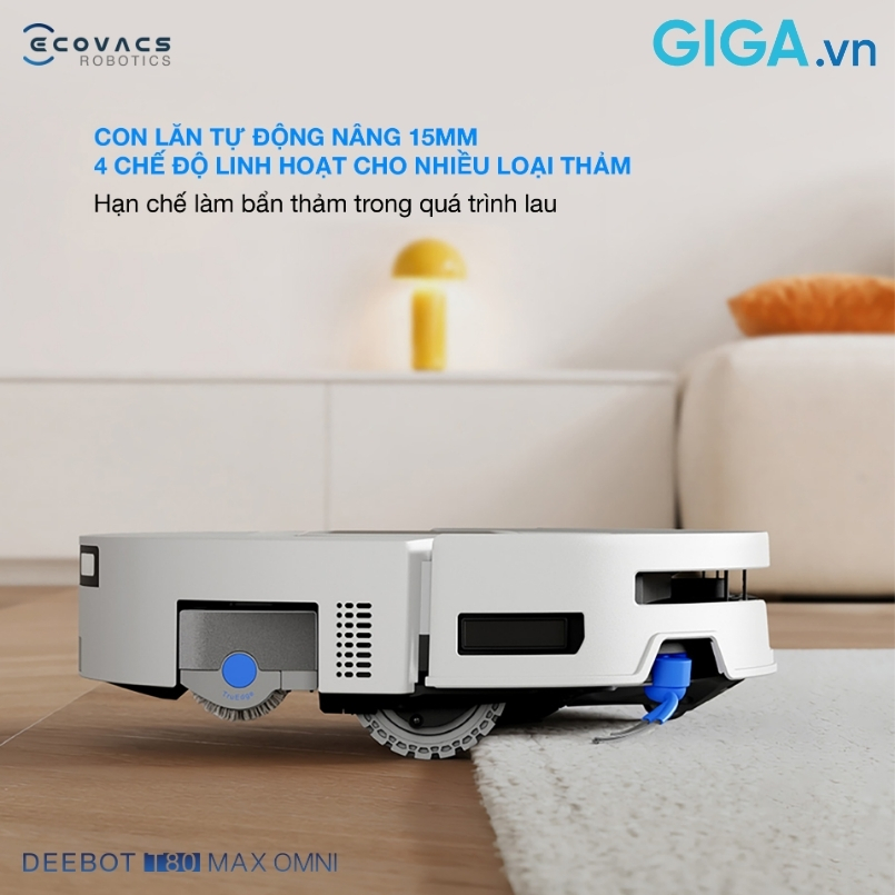 Deebot T80 Max Omni giúp chăm sóc thảm chuyên nghiệp, tự nâng con lăn lên 15mm
