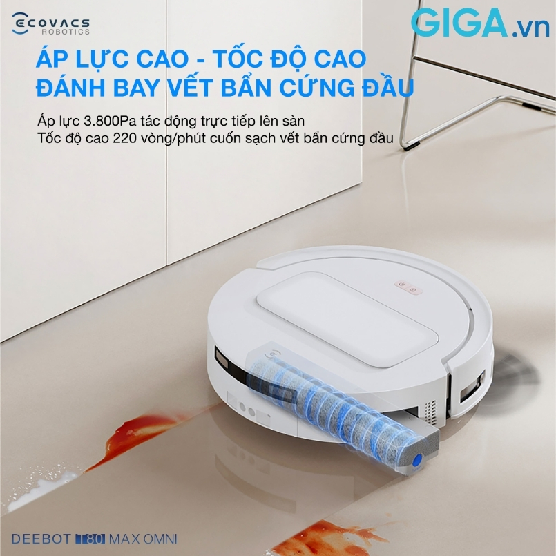 Công nghệ lau con lăn OZMO ROLLER 3.0 robot hút bụi lau nhà Ecovacs T80 Max Omni sở hữu hiệu suất vượt trội 