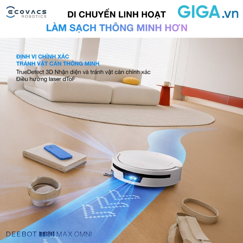 Robot hút bụi Ecovacs Deebot T80 Max Omni được trang bị cảm biến LiDAR dToF ẩn và TrueDetect 3D