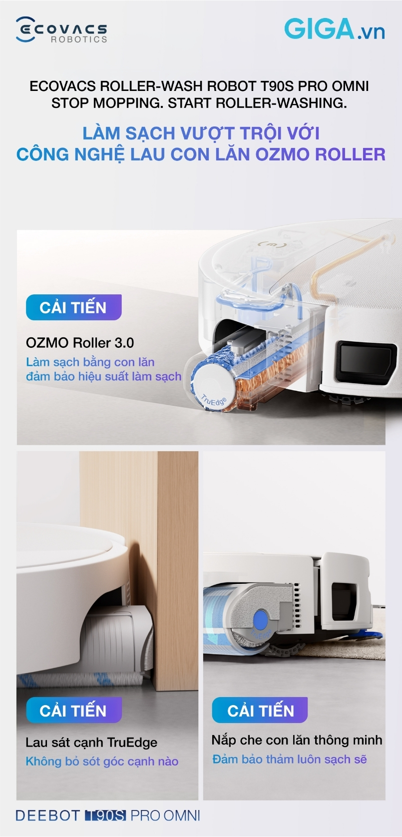 Robot hút bụi lau nhà Ecovacs DEEBOT T90S PRO OMNI làm sạch vượt trội