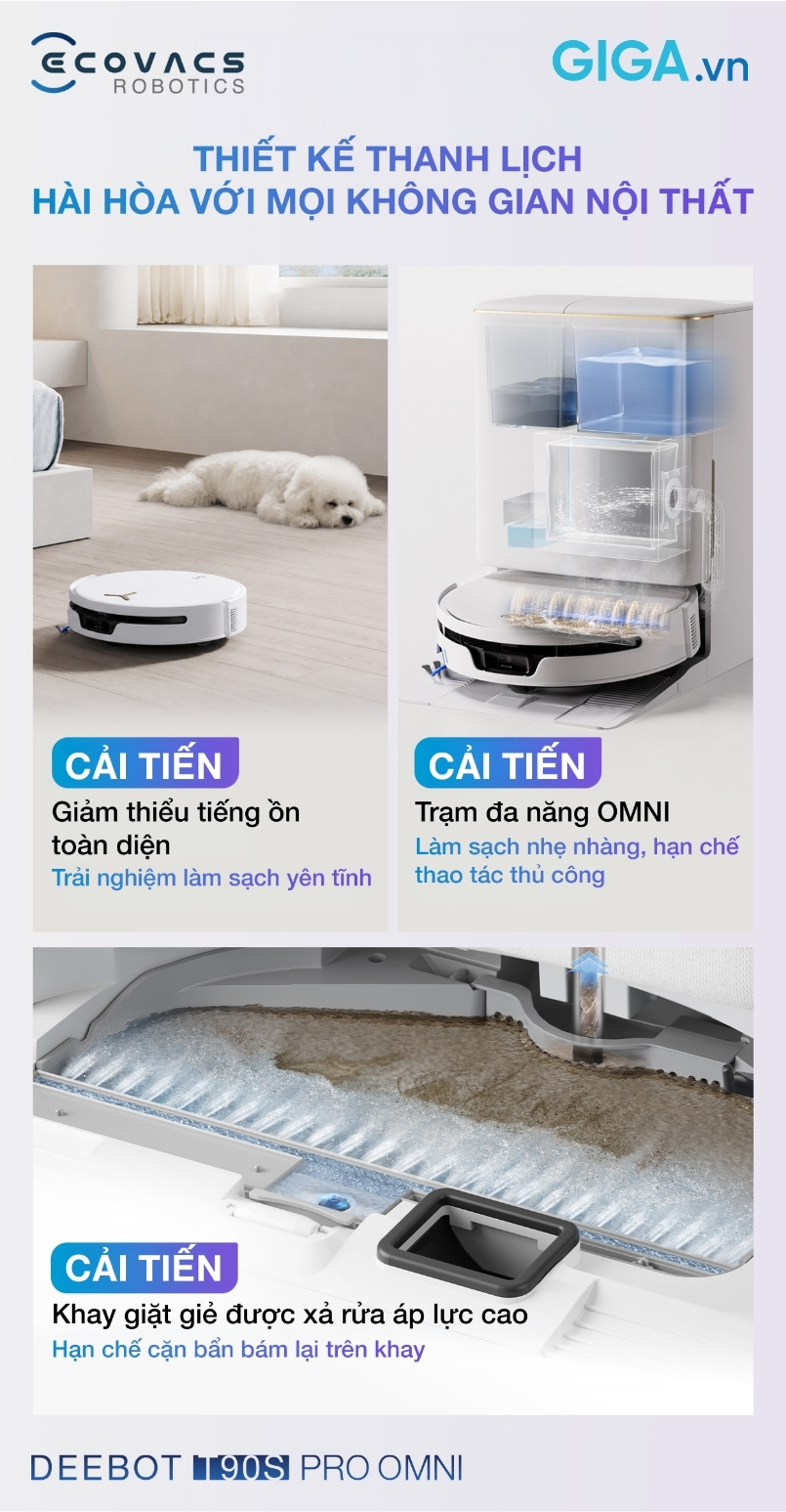 Robot hút bụi lau nhà DEEBOT T90S PRO OMNI thiết kế thanh lịch hài hòa với mọi không gian