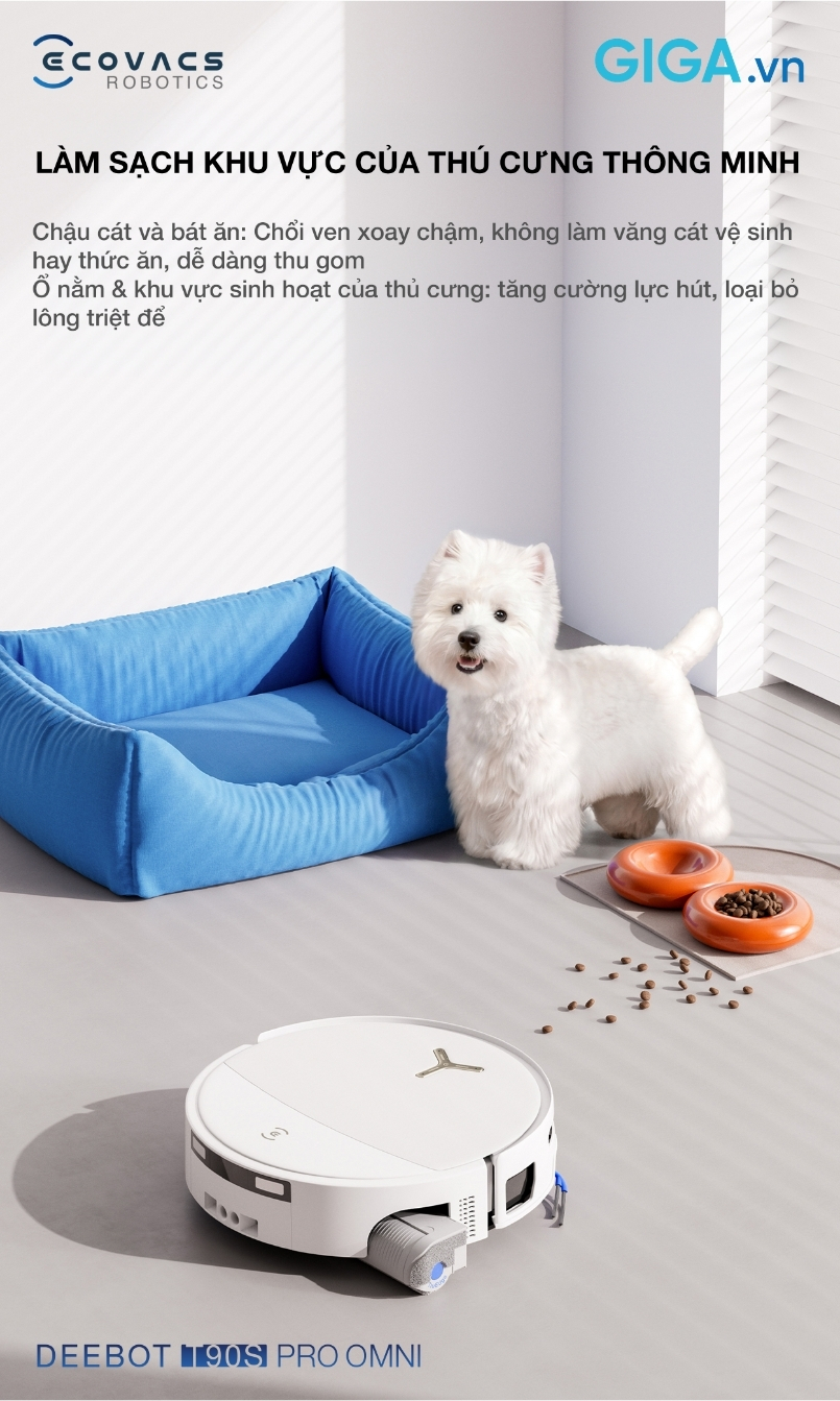 DEEBOT T90S PRO OMNI cùng trợ lý AGENT YIKO còn được nghiên cứu kỹ lưỡng để hòa nhập hoàn hảo với nhịp sống của các thú cưng.