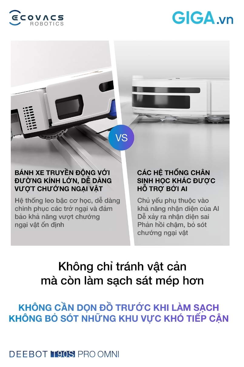 Ecovacs Deebot T90S Pro Omni trang bị bánh xe truyền động với đường kính lớn