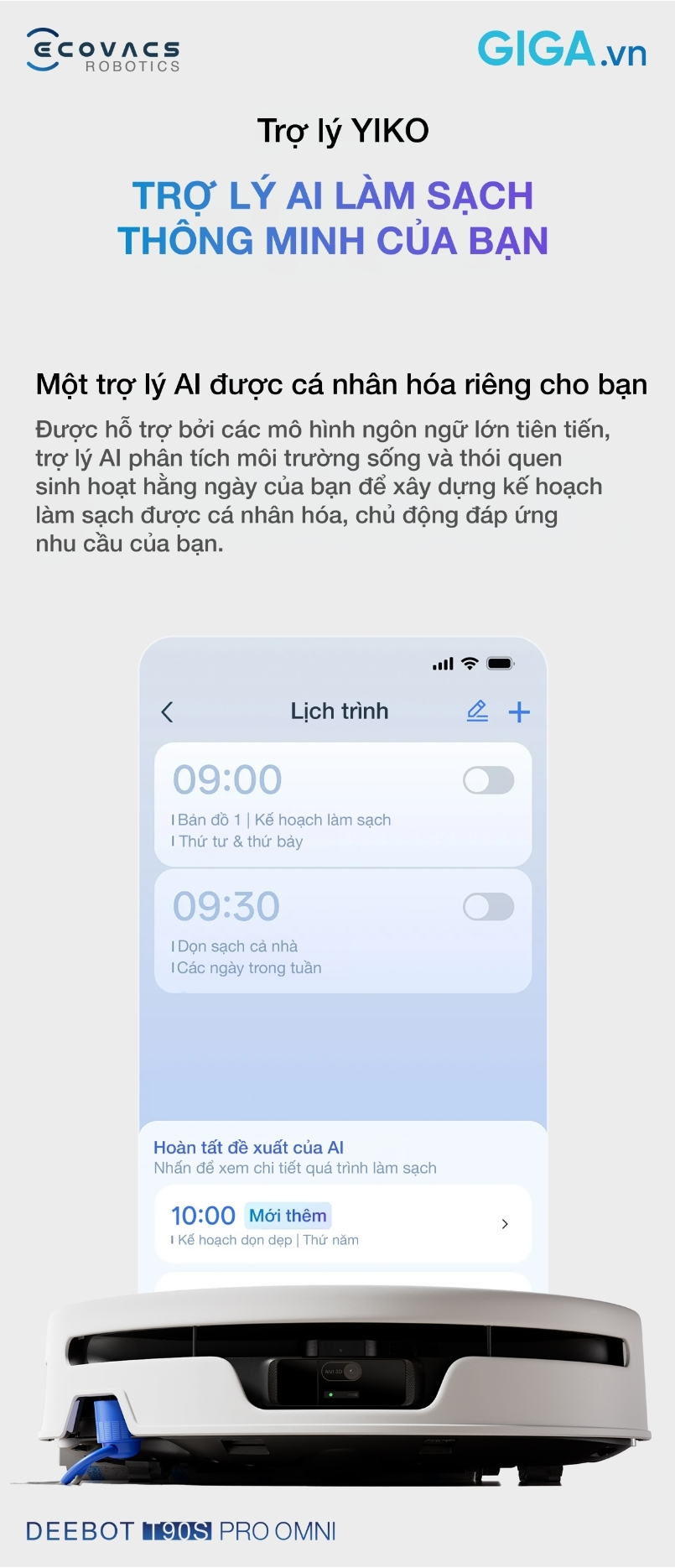 robot hút bụi lau nhà Ecovacs T90S Pro Omni trang bị trợ lý AI được cá nhân hóa riêng cho bạn