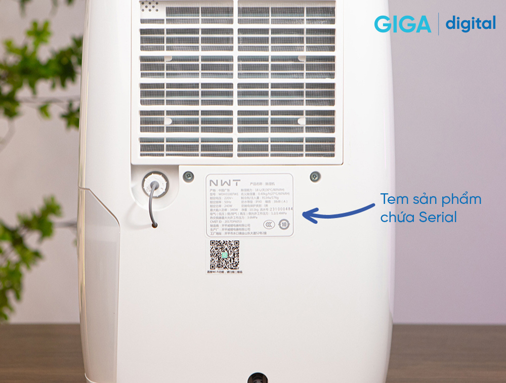 Serial được in trong tem thông tin dán ở mặt sau của máy hút ẩm New ...